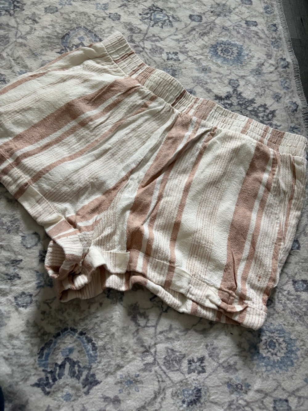 Forever 21 Cream & Tan Striped High Waist Shorts
